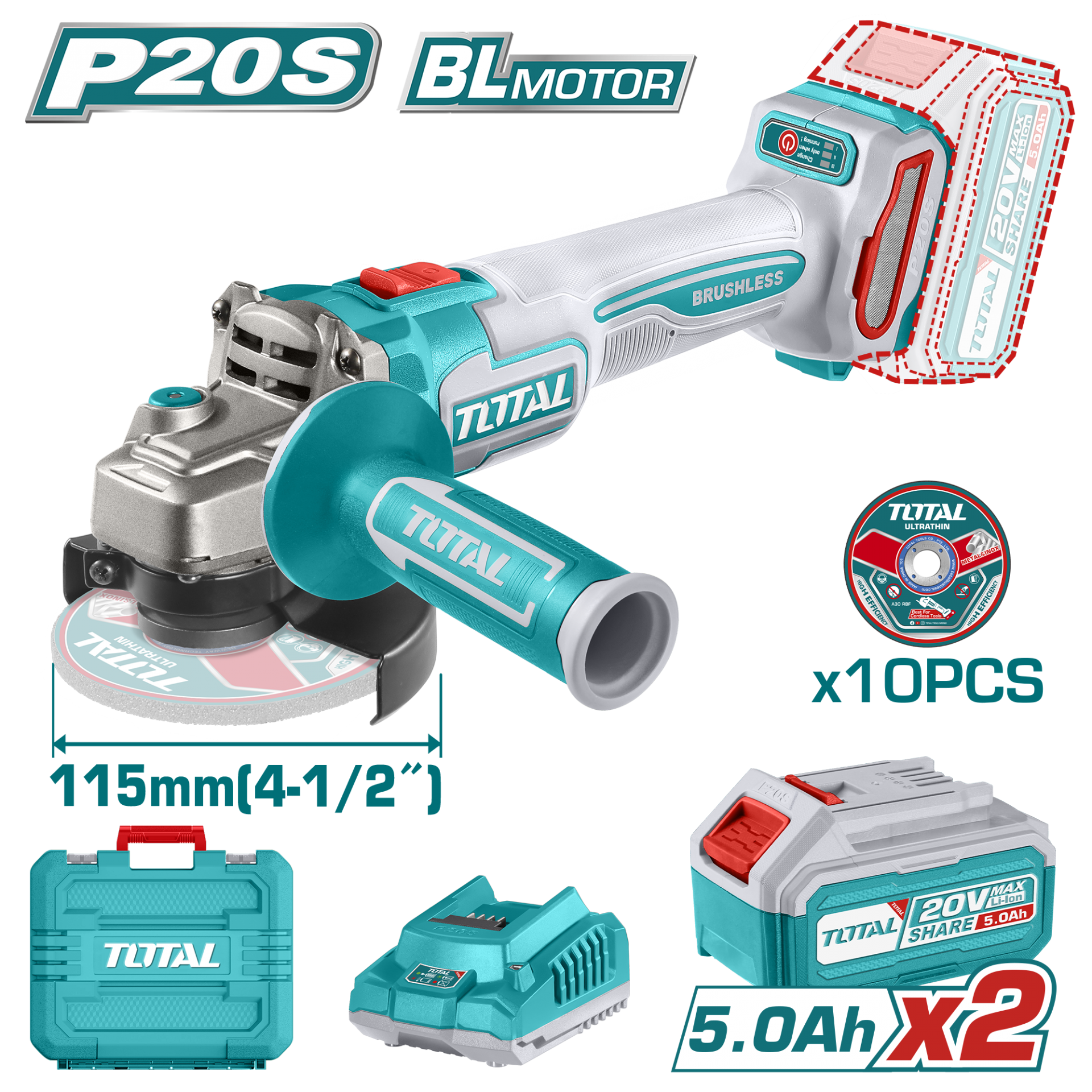 Total Li-on Akülü Kömürsüz Avuç İçi Taşlama