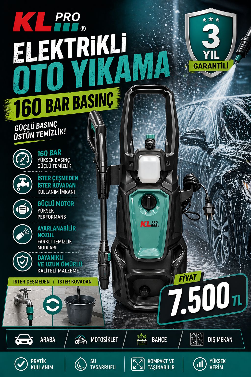 KLPRO 2200W 160 BAR OTO YIKAMA MAKİNASI