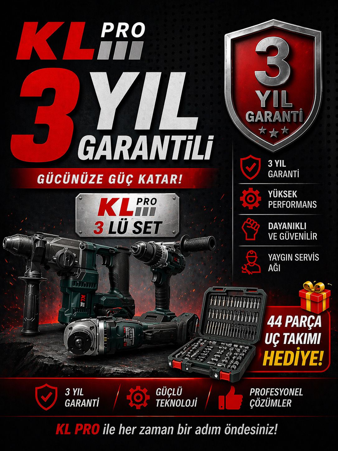 KLPRO PROFESYONEL 3'LÜ SET ( HİLTİ - DARBELİ MATKAP - SPRAL )