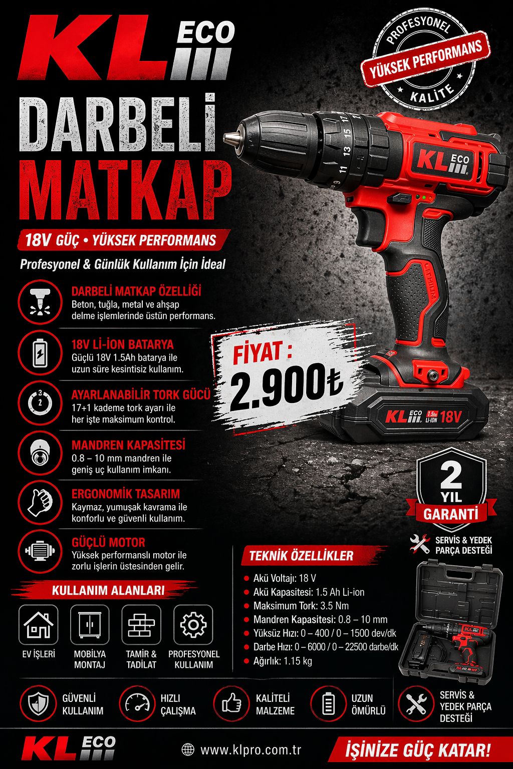 KLECO AKÜLÜ DARBELİ MATKAP