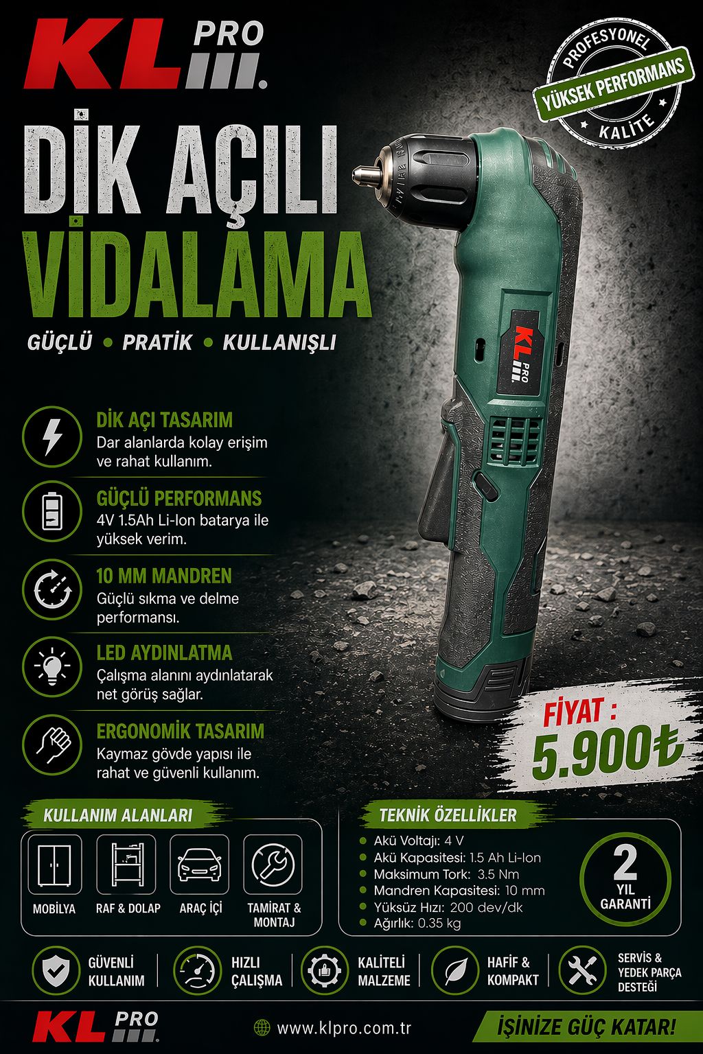 KLPRO AKÜLÜ DİK AÇILI VİDALAMA