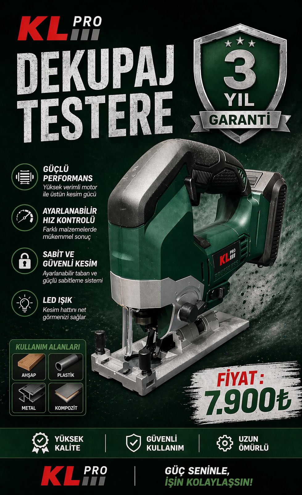 KLPRO AKÜLÜ DEKUPAJ TESTERE KÖMÜRSÜZ MOTOR