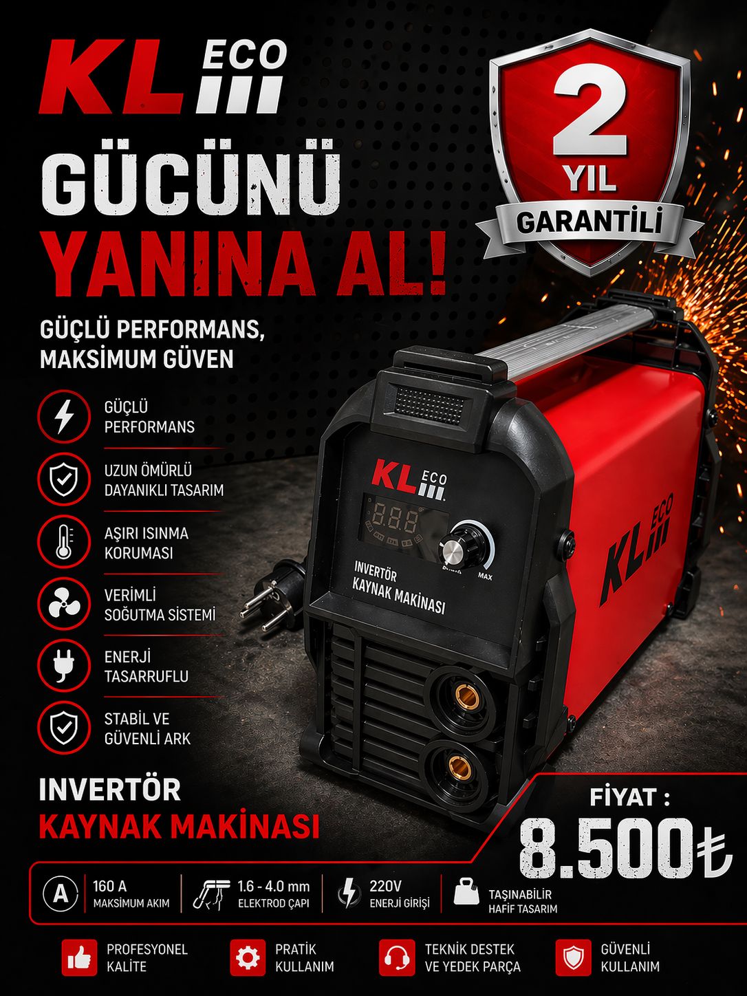 KLECO 160 AMPER İNVERTÖR KAYNAK MAKİNASI