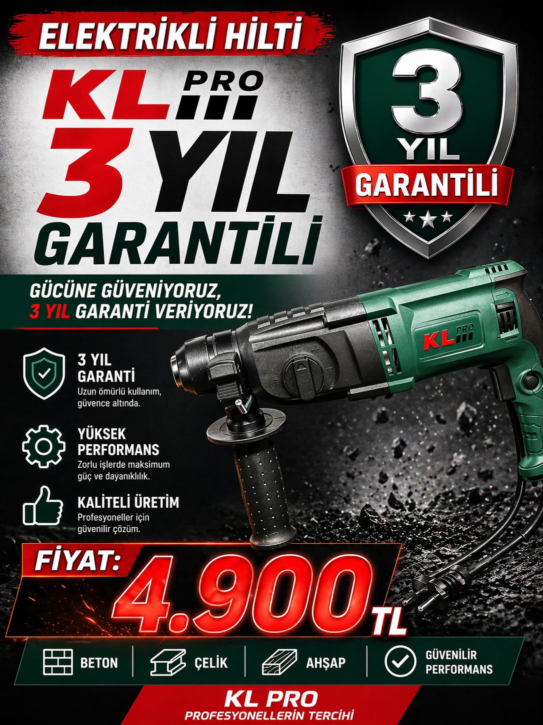 KLPRO ELEKTRİKLİ 3.2J KIRICI DELİCİ HİLTİ