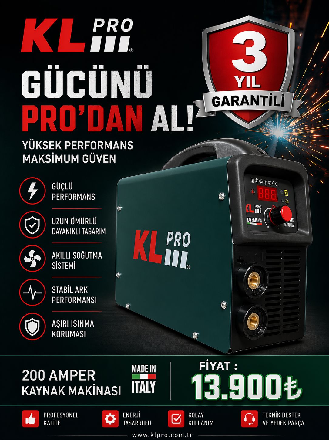KLPRO 200 AMPER İNVERTÖR KAYNAK MAKİNASI - MADE IN ITALY